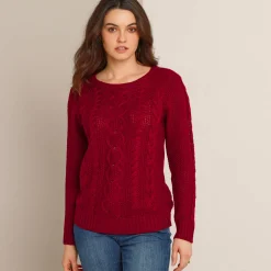 Trui in kabeltricot, ronde hals