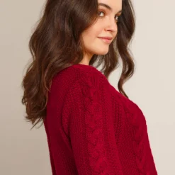 Trui in kabeltricot, ronde hals