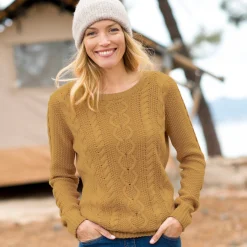 Trui in kabeltricot, ronde hals