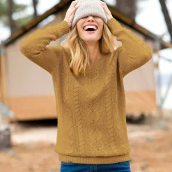Trui in kabeltricot, ronde hals