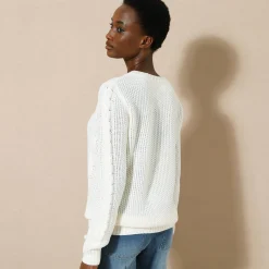 Trui in kabeltricot, ronde hals