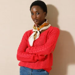 Trui in kabeltricot, ronde hals