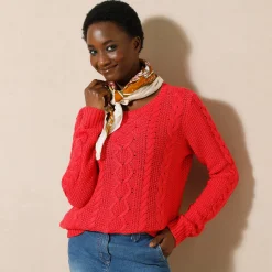 Trui in kabeltricot, ronde hals
