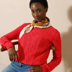 Trui in kabeltricot, ronde hals