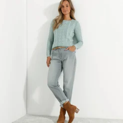 Trui in kabeltricot, ronde hals
