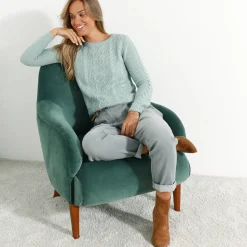 Trui in kabeltricot, ronde hals