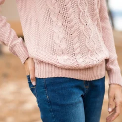 Trui in kabeltricot, ronde hals