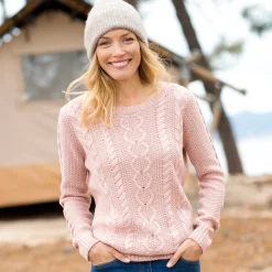 Trui in kabeltricot, ronde hals