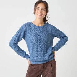 Trui in kabeltricot, ronde hals