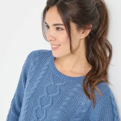 Trui in kabeltricot, ronde hals
