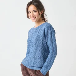 Trui in kabeltricot, ronde hals