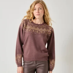 Trui in koperkleurige jacquard, met mohairtouch