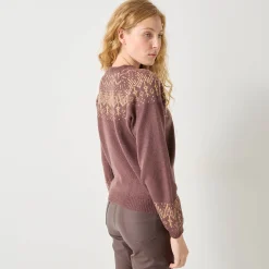 Trui in koperkleurige jacquard, met mohairtouch