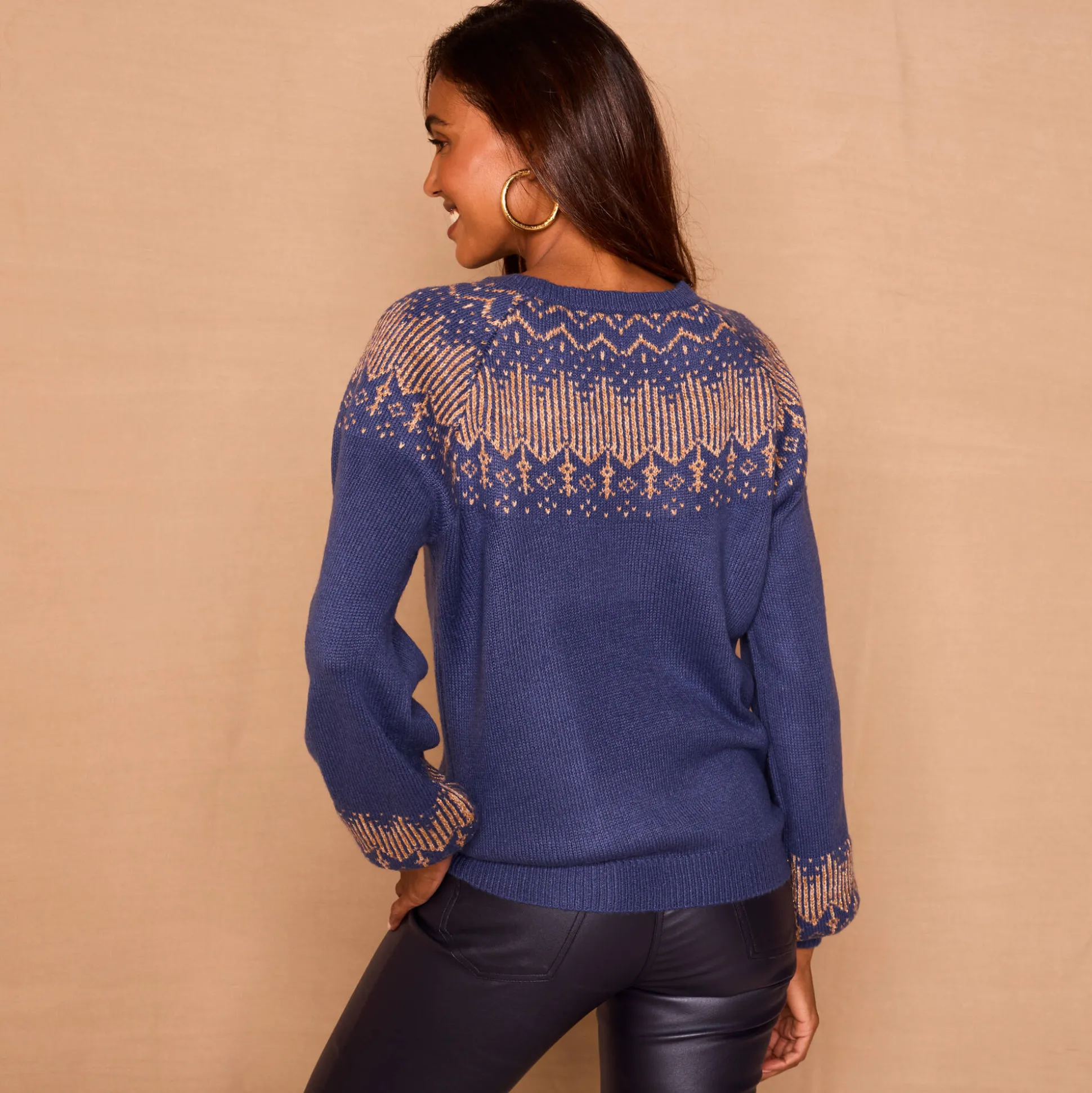 Trui in koperkleurige jacquard, met mohairtouch