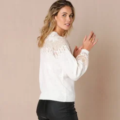 Trui in koperkleurige jacquard, met mohairtouch