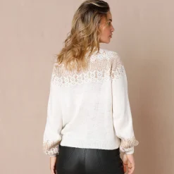 Trui in koperkleurige jacquard, met mohairtouch