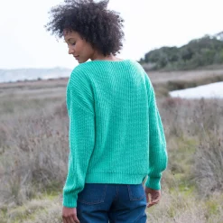 Trui in loose model met V-hals, patenttricot met zachte touch