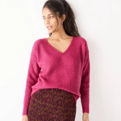 Trui in loose model met V-hals, patenttricot met zachte touch