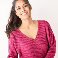 Trui in loose model met V-hals, patenttricot met zachte touch