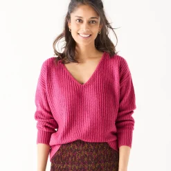 Trui in loose model met V-hals, patenttricot met zachte touch