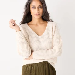 Trui in loose model met V-hals, patenttricot met zachte touch
