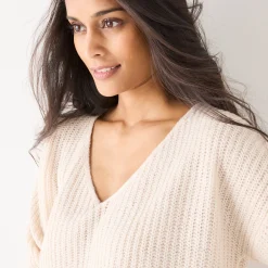Trui in loose model met V-hals, patenttricot met zachte touch