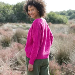 Trui in loose model met V-hals, patenttricot met zachte touch