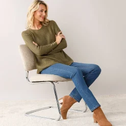 Trui in patenttricot met uitlopend model met zachte touch