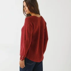 Trui in patenttricot met uitlopend model met zachte touch