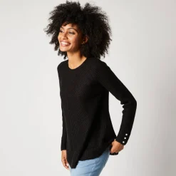 Trui in patenttricot met uitlopend model met zachte touch