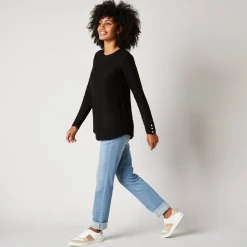 Trui in patenttricot met uitlopend model met zachte touch
