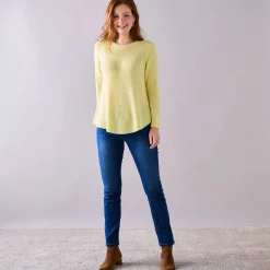 Trui in patenttricot met uitlopend model met zachte touch