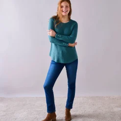 Trui in patenttricot met uitlopend model met zachte touch