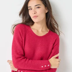 Trui in patenttricot met uitlopend model met zachte touch