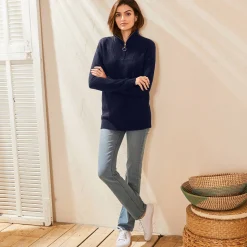 Trui in ribtricot met ritskraag