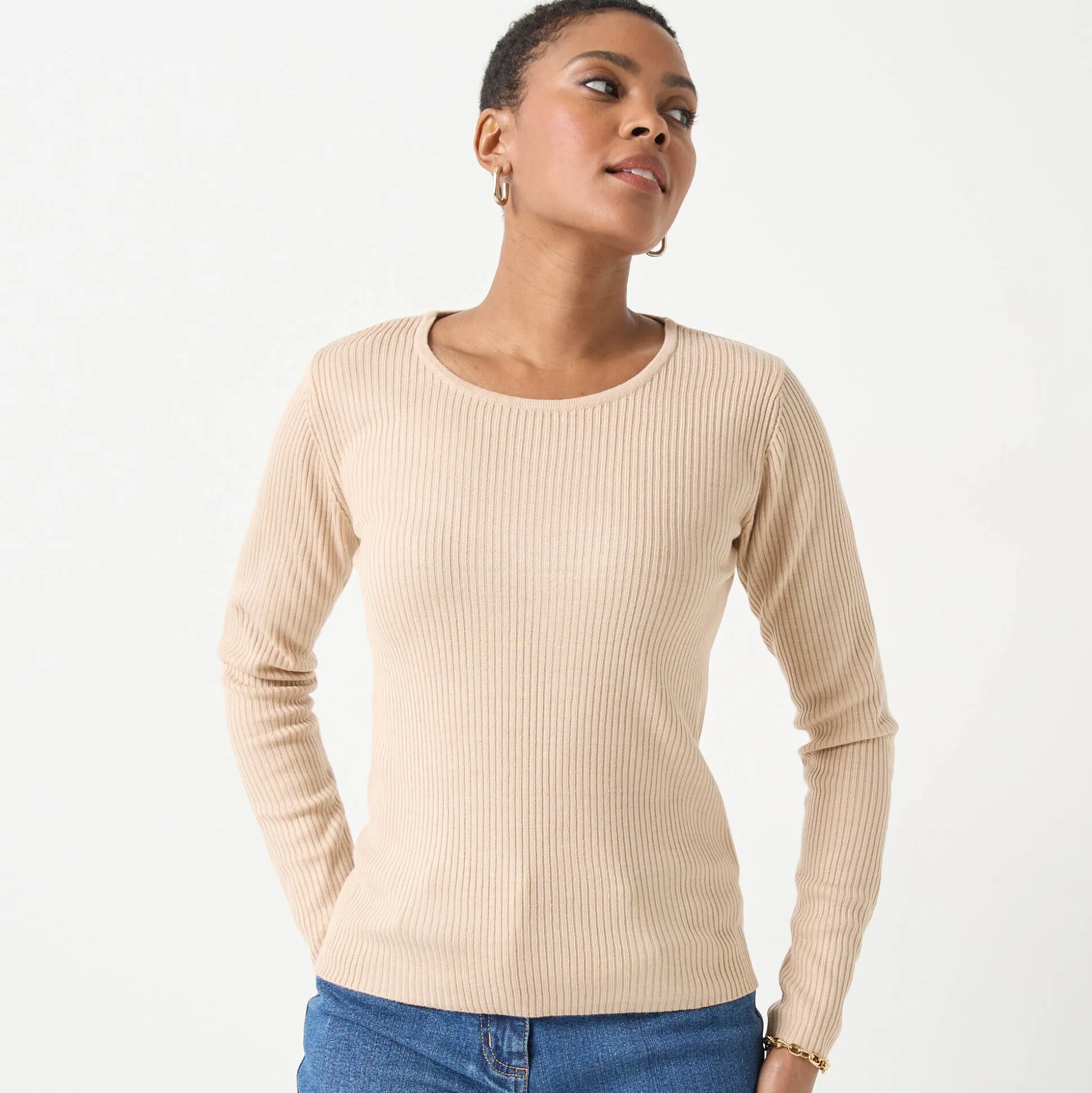 Trui in ribtricot met ronde hals