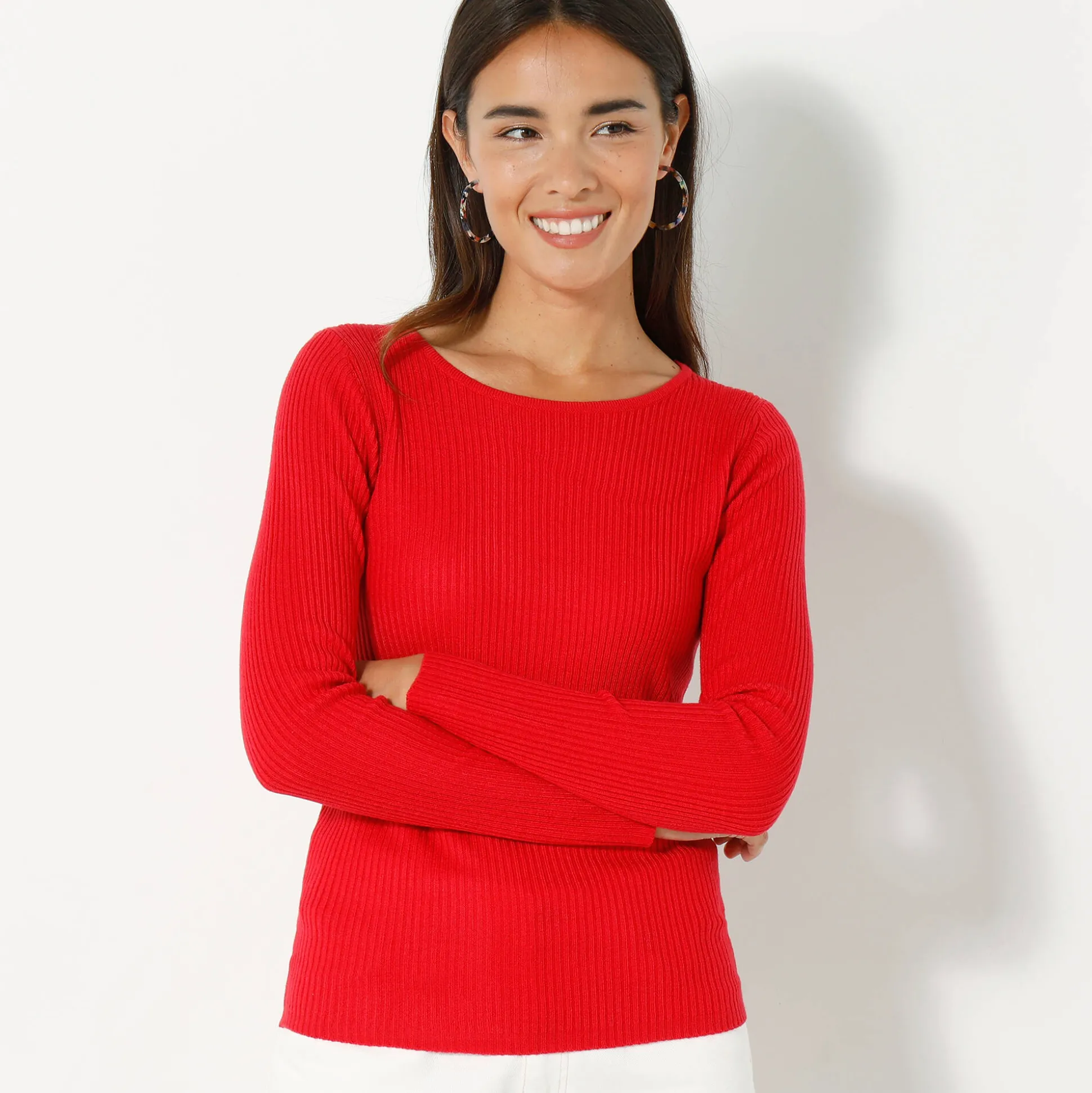 Trui in ribtricot met ronde hals