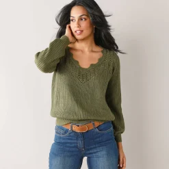 Trui met ajourdetails, pareltricot