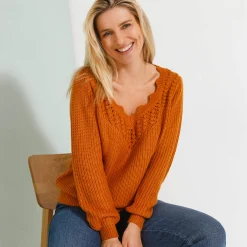 Trui met ajourdetails, pareltricot
