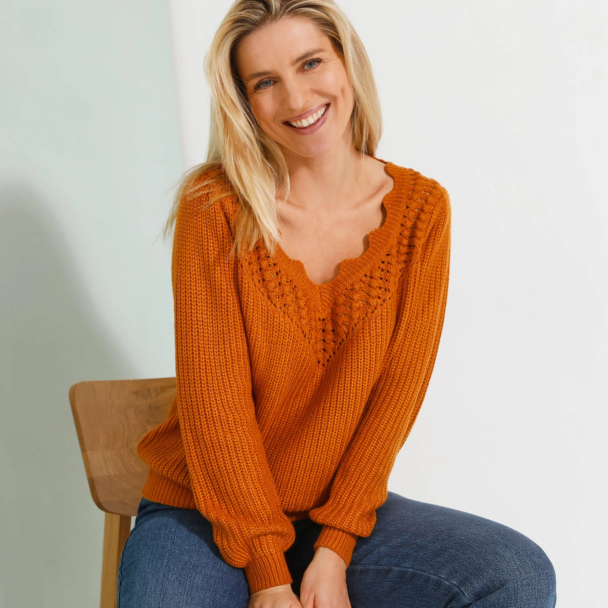 Trui met ajourdetails, pareltricot