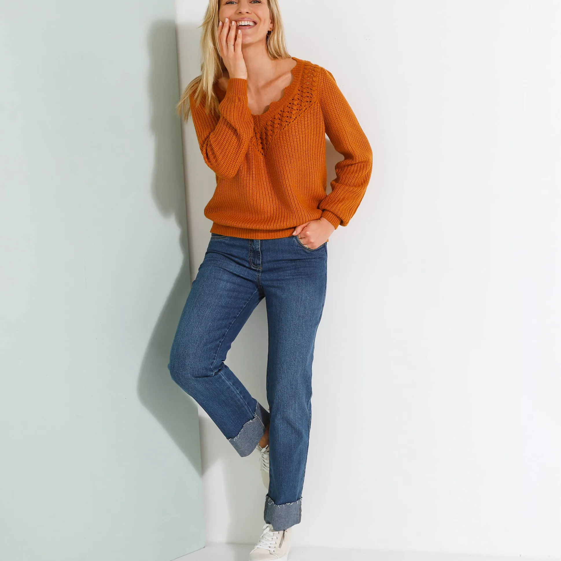Trui met ajourdetails, pareltricot