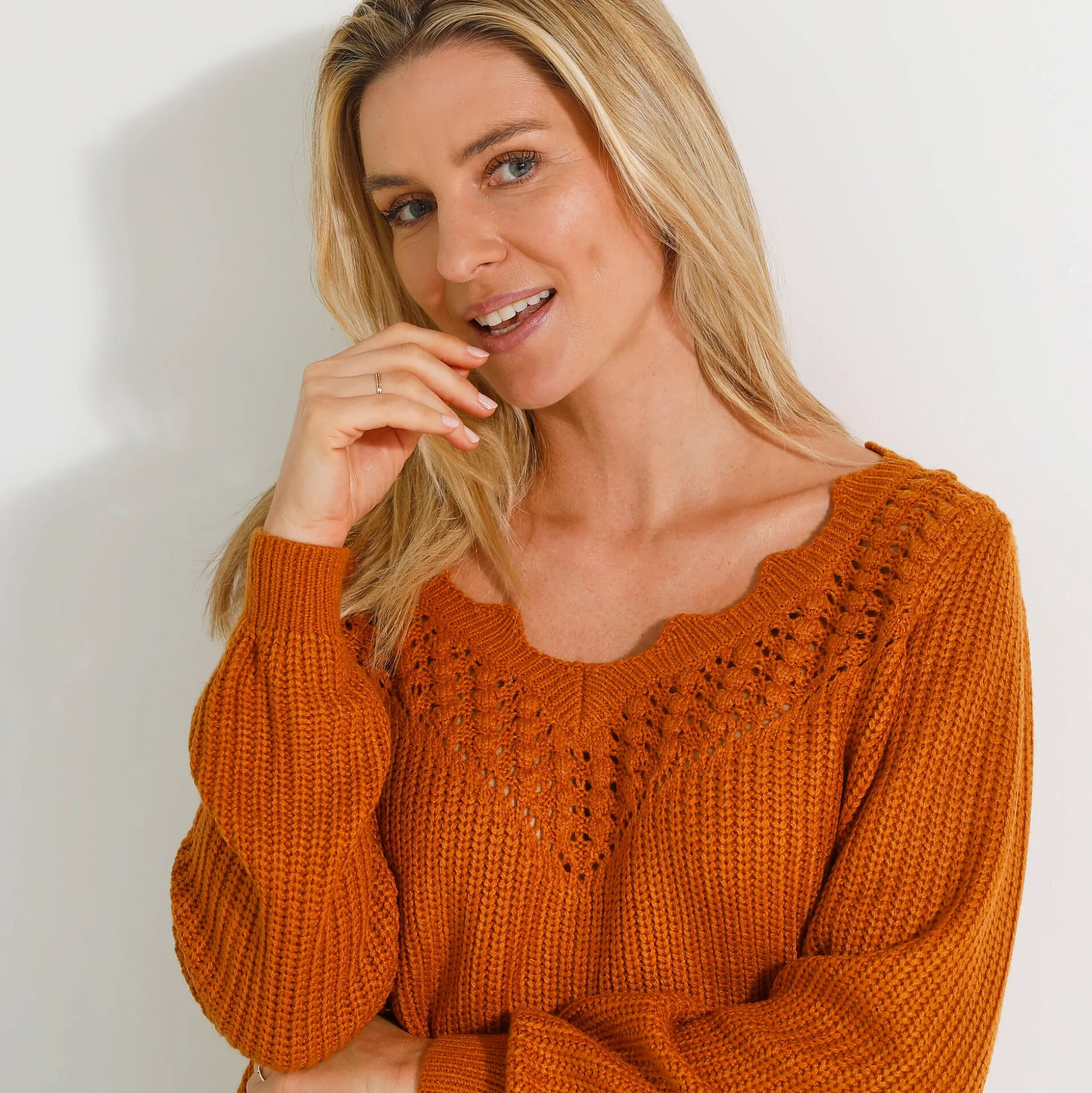 Trui met ajourdetails, pareltricot