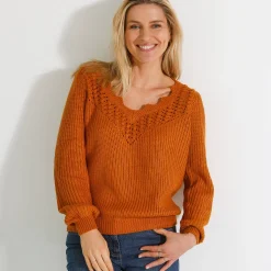 Trui met ajourdetails, pareltricot