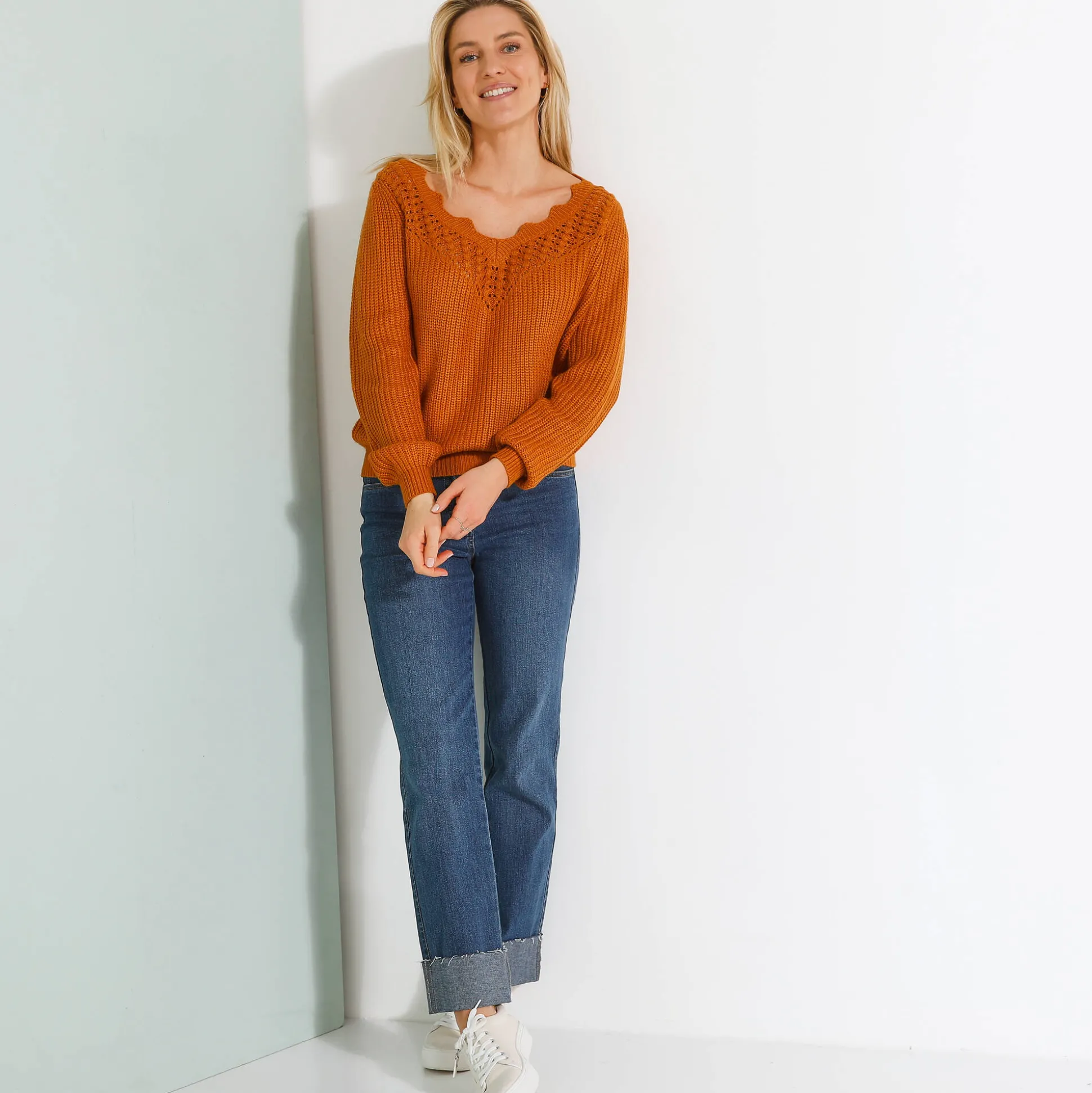 Trui met ajourdetails, pareltricot