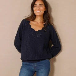 Trui met ajourdetails, pareltricot