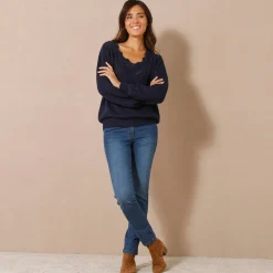 Trui met ajourdetails, pareltricot