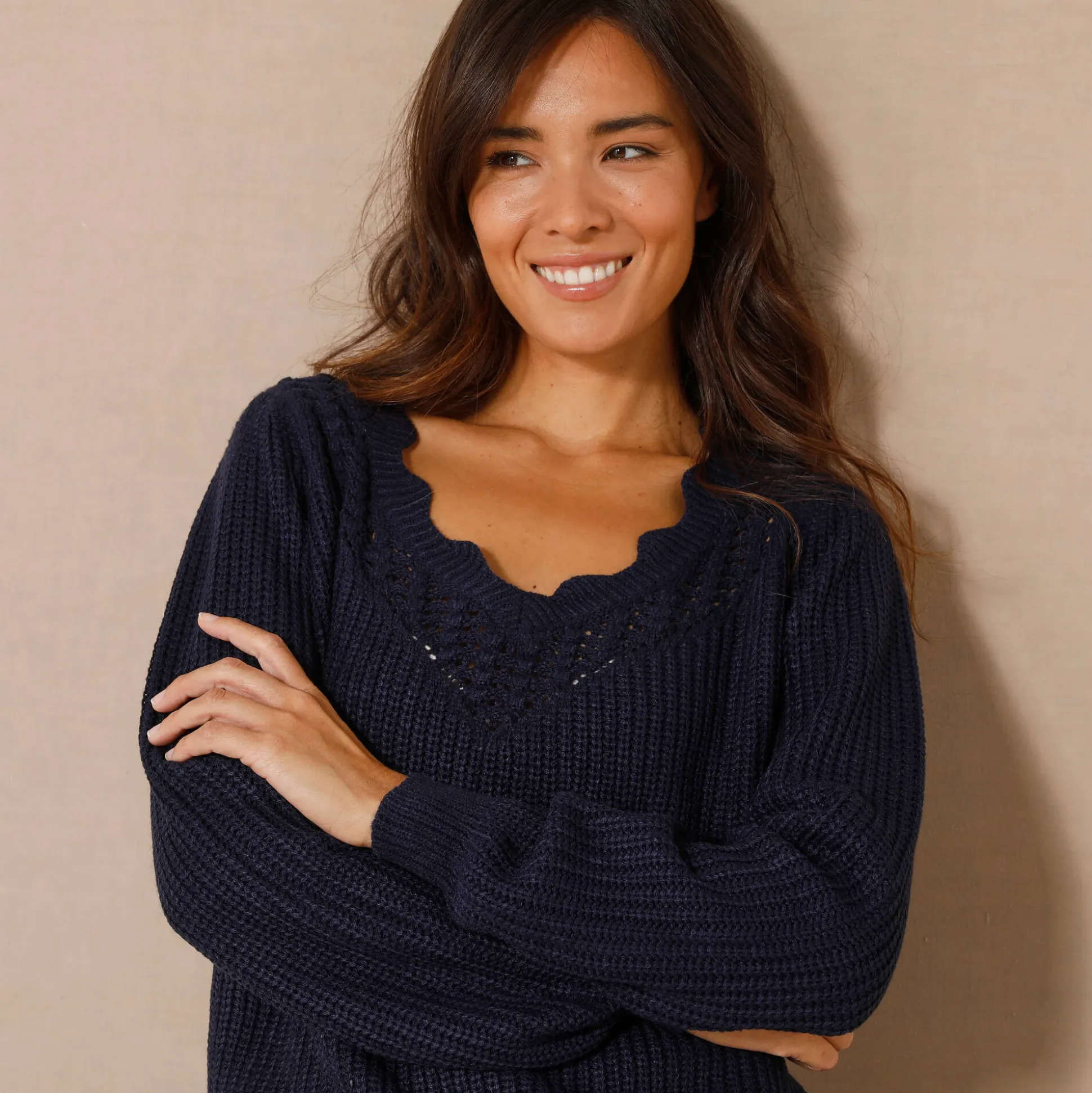 Trui met ajourdetails, pareltricot
