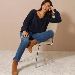 Trui met ajourdetails, pareltricot