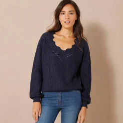 Trui met ajourdetails, pareltricot
