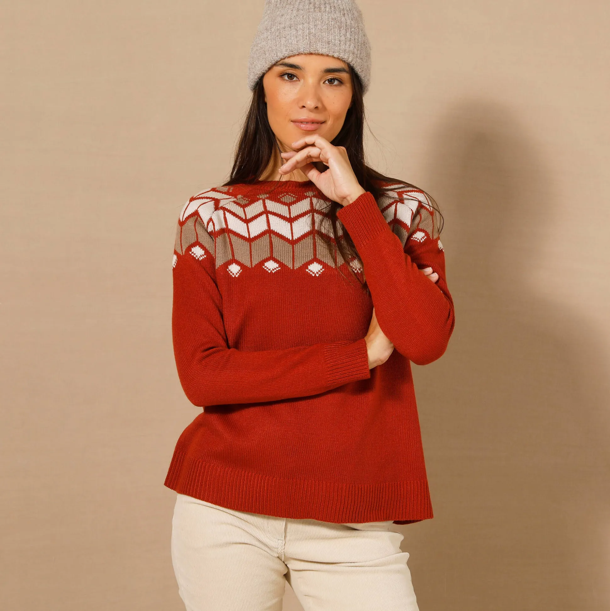 Trui met decolleté in jacquard